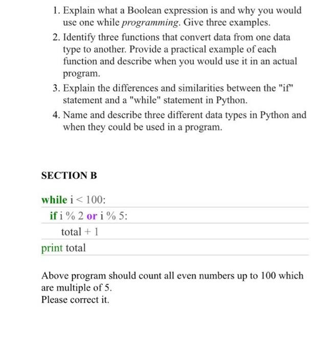 Solved 1. Explain what a Boolean expression is and why you | Chegg.com