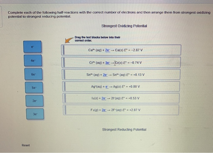 Solved Complete each of the following half-reactions with | Chegg.com