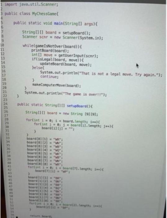 In Java I need to create a console based chess game | Chegg.com