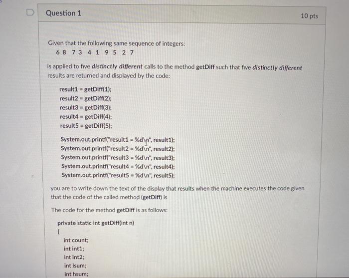 Solved Question 1 10 pts Given that the following same | Chegg.com