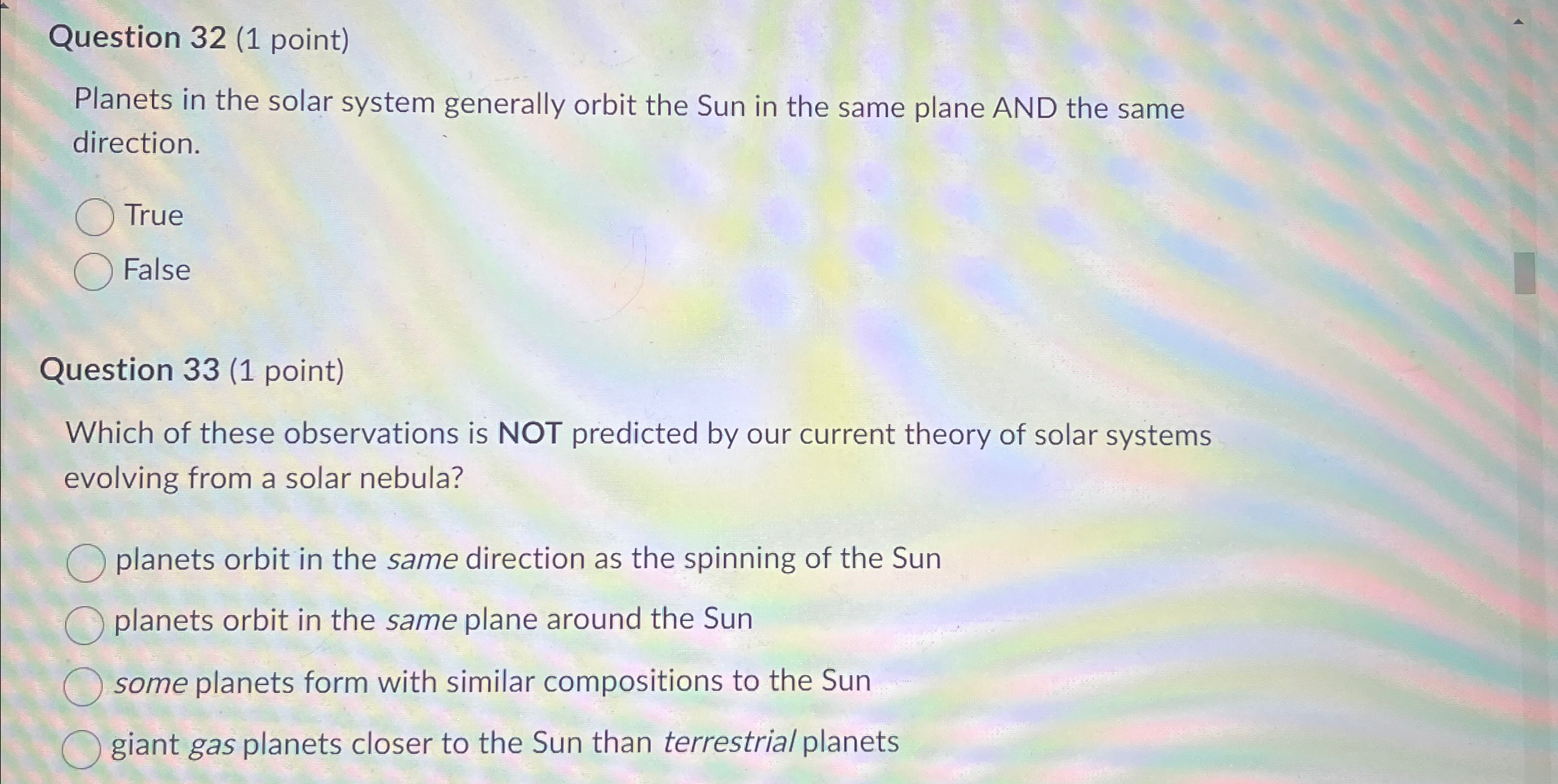 Solved Question 32 (1 ﻿point)Planets in the solar system | Chegg.com