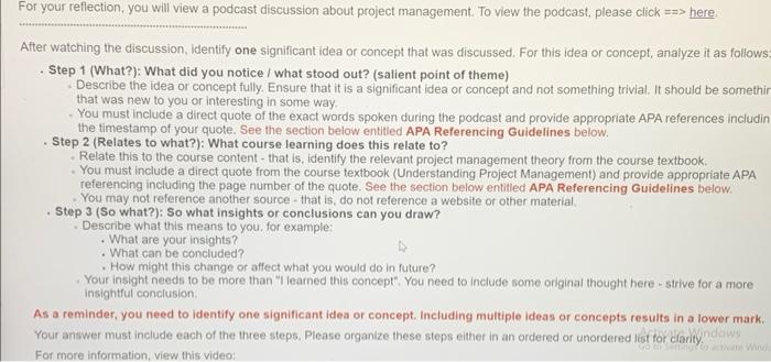Solved For your reflection, you will view a podcast | Chegg.com