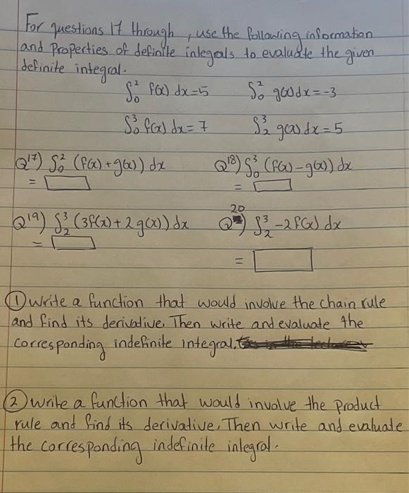 Solved definite integral For questions 17 through, use the | Chegg.com