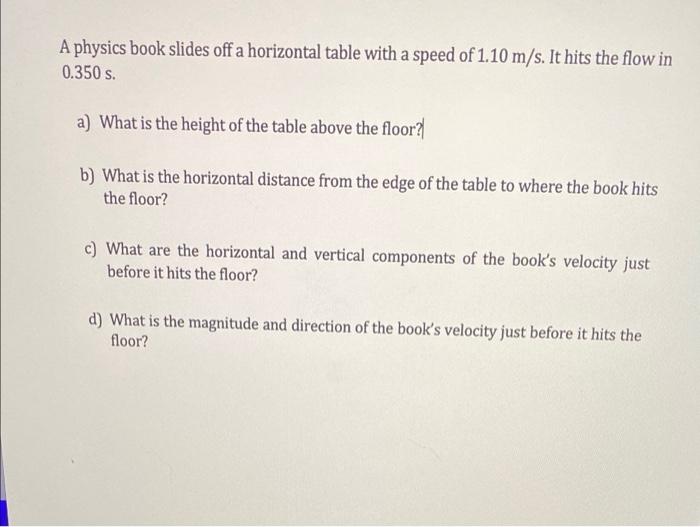 Solved A physics book slides off a horizontal table with a | Chegg.com