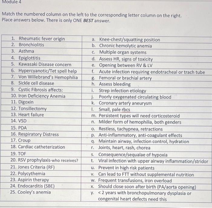 Solved Module 4 Match The Numbered Column On The Left To The | Chegg.com