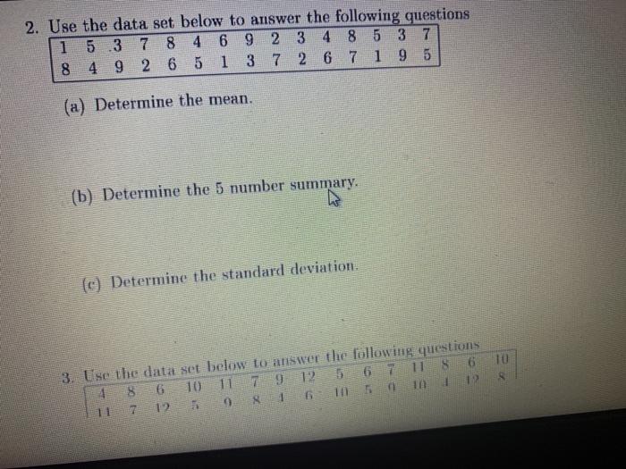 Solved 2. Use the data set below to answer the following | Chegg.com