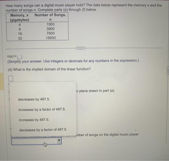 Solved How many songs can a digital music player hold? The