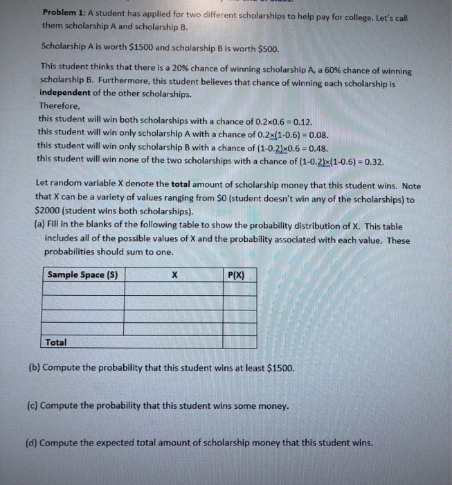 Solved Problem 1: A student has applied for two different | Chegg.com