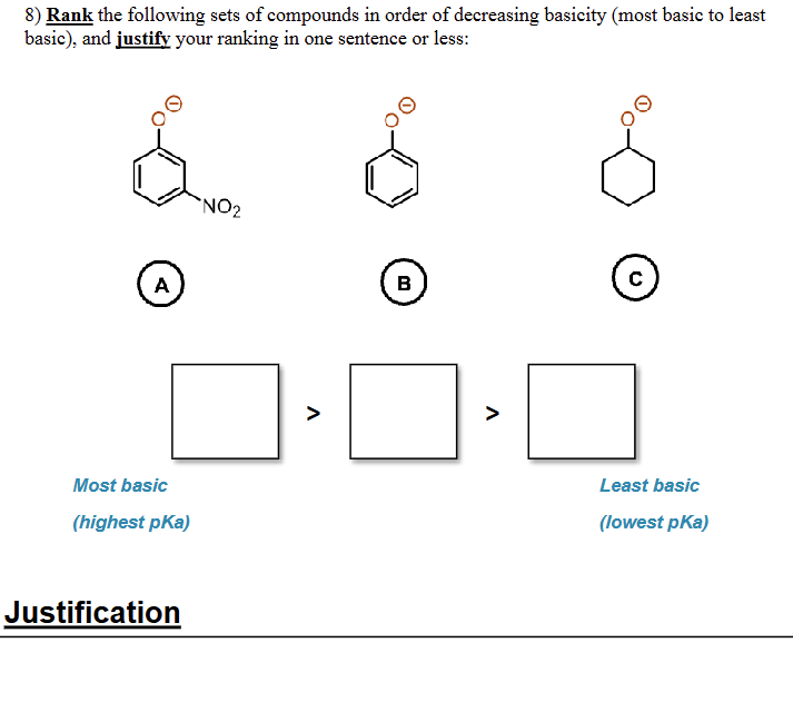 Decreasing Basicity Examples Solved 8) Rank the following sets of compounds in order of | Chegg.com