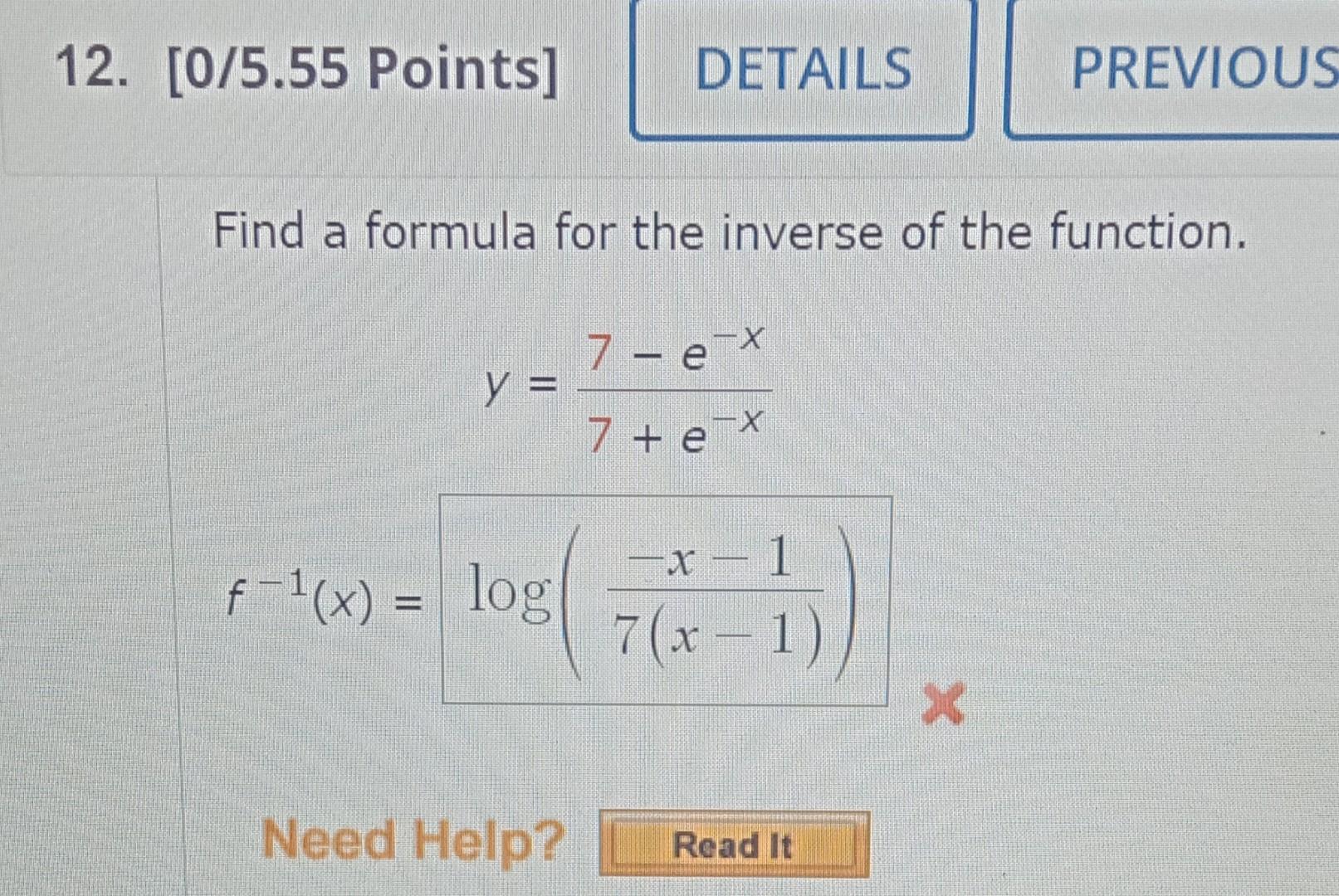 Solved Find a formula for the inverse of the function. | Chegg.com