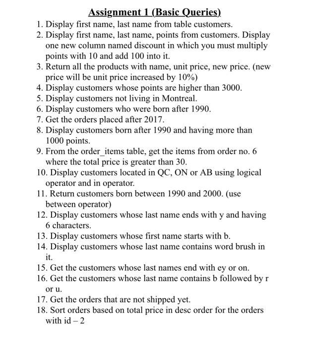 Solved Assignment 1 (Basic Queries) 1. Display first name, | Chegg.com