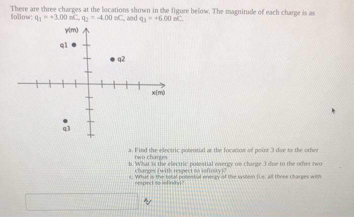 Solved There are three charges at the locations shown in the | Chegg.com