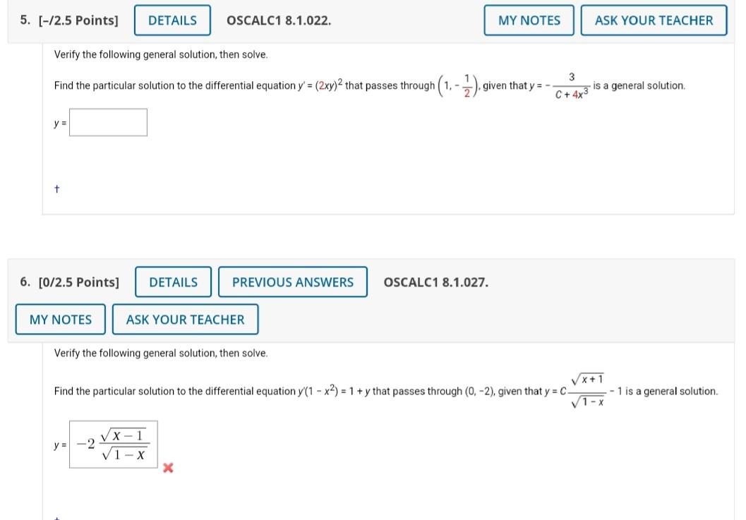 Solved 5. [-12.5 Points] DETAILS OSCALC1 8.1.022. MY NOTES | Chegg.com
