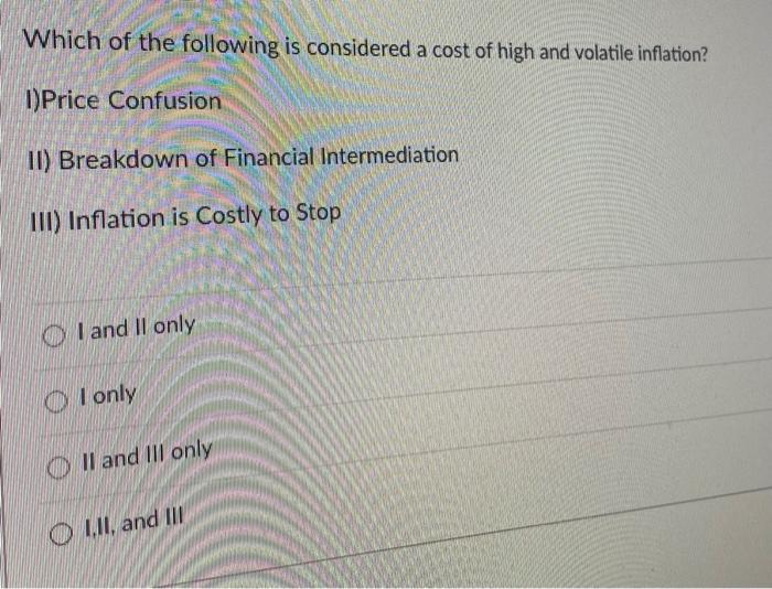 Solved Which of the following is considered a cost of high