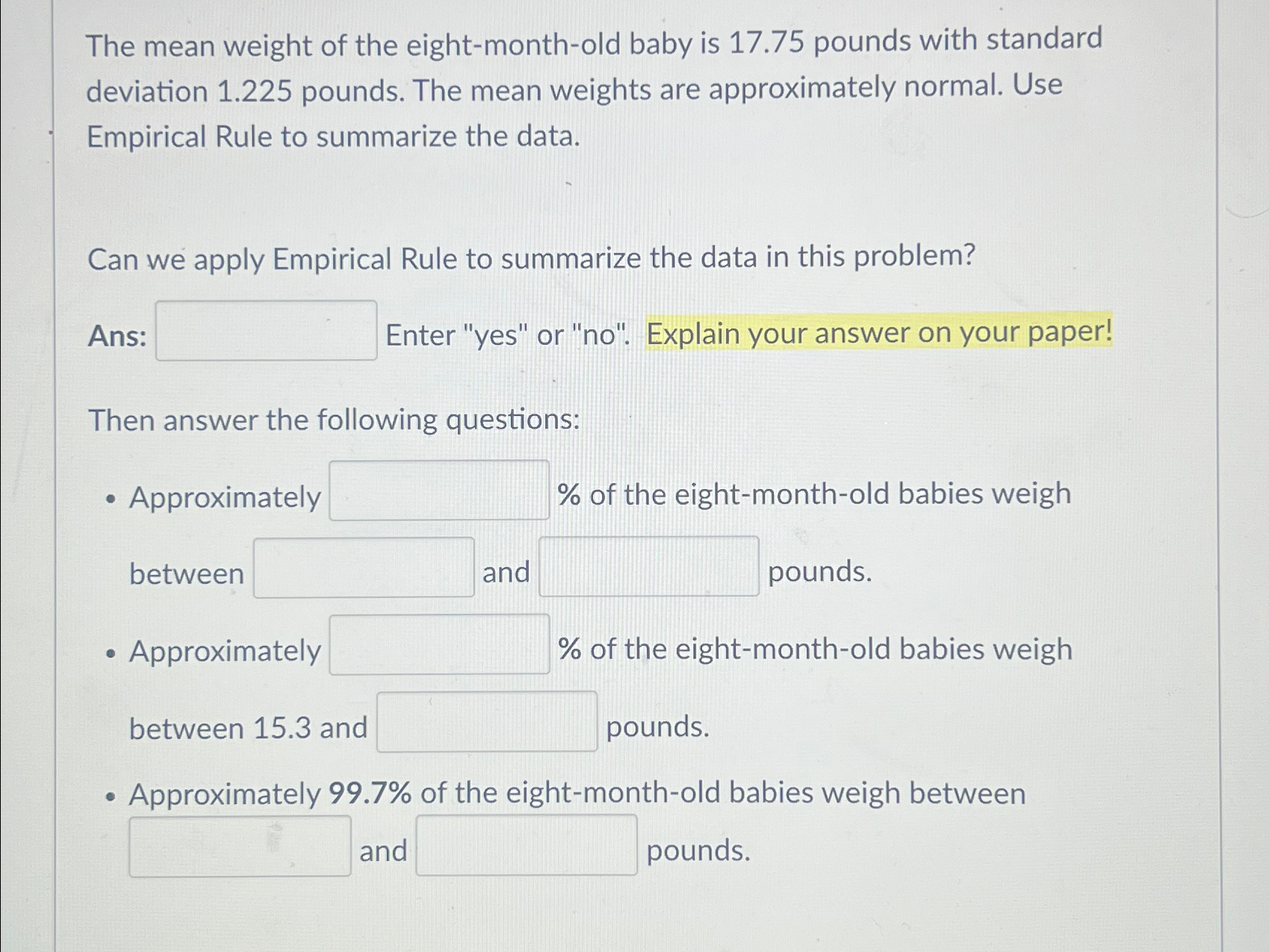 Solved The mean weight of the eight-month-old baby is 17.75 | Chegg.com