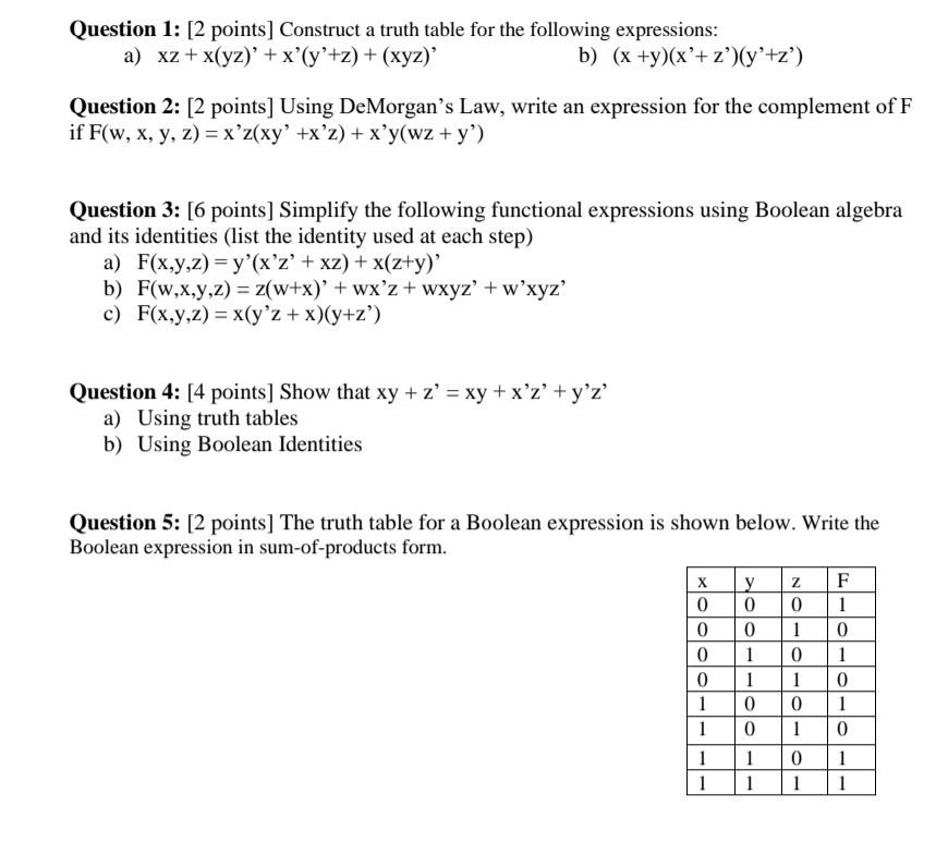 Solved Question 1: [ 2 points] Construct a truth table for | Chegg.com