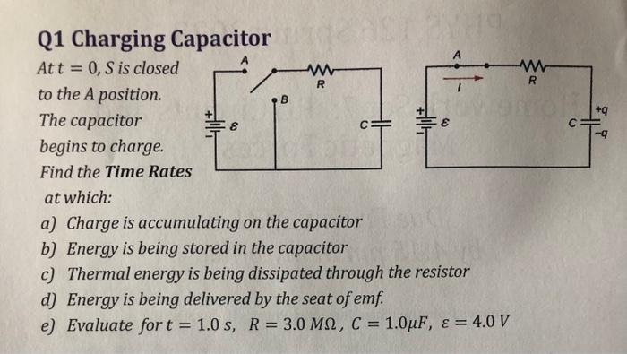 Solved Q1 Charging Capacitor At t=0,S is closed to the A | Chegg.com