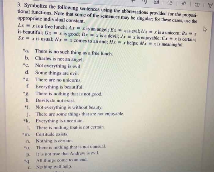 Understanding symbolic logic Question 3, problems l. | Chegg.com