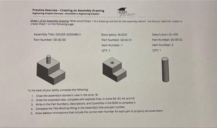 Sheet 1. of an Assembly Drewing What would Sheet 1 of | Chegg.com