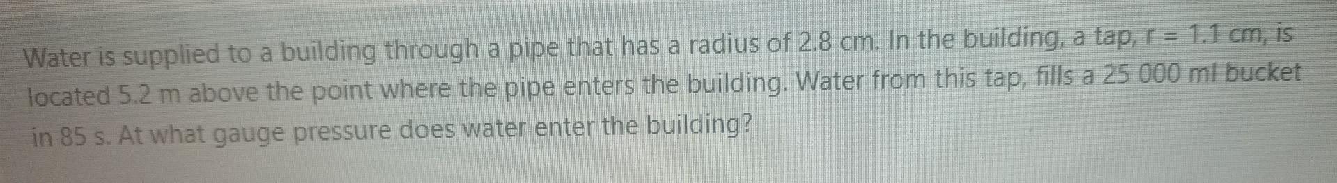 Solved Water is supplied to a building through a pipe that | Chegg.com