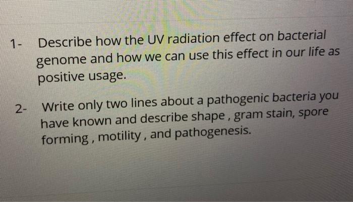 Solved Describe How The UV Radiation Effect On Bacterial | Chegg.com