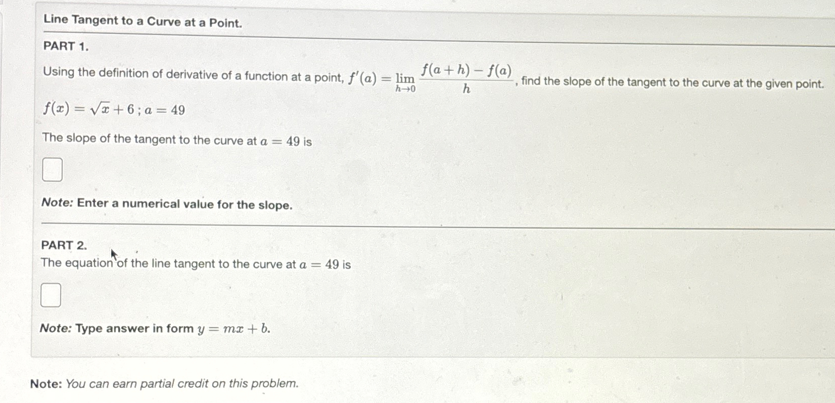 Solved Line Tangent to a Curve at a Point.PART 1.Using the | Chegg.com