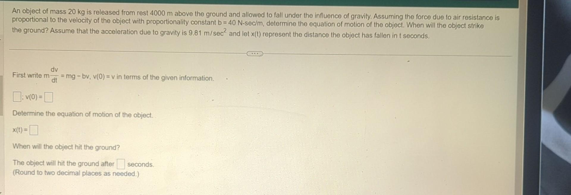 Solved An Object Of Mass 20 Kg Is Released From Rest 3000 M Chegg Com