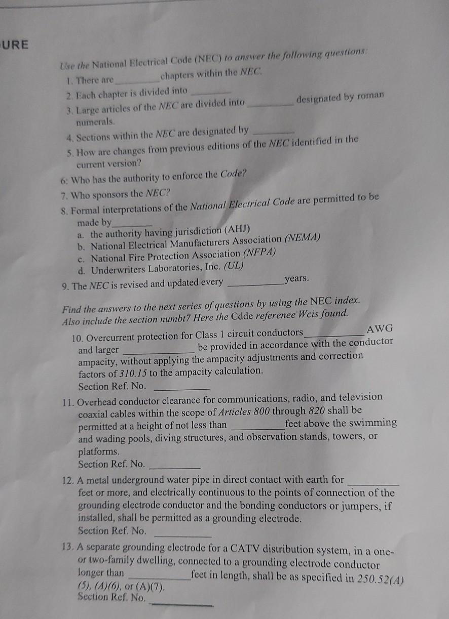 Solved URE Use the National Electrical Code (NEC) to answer | Chegg.com