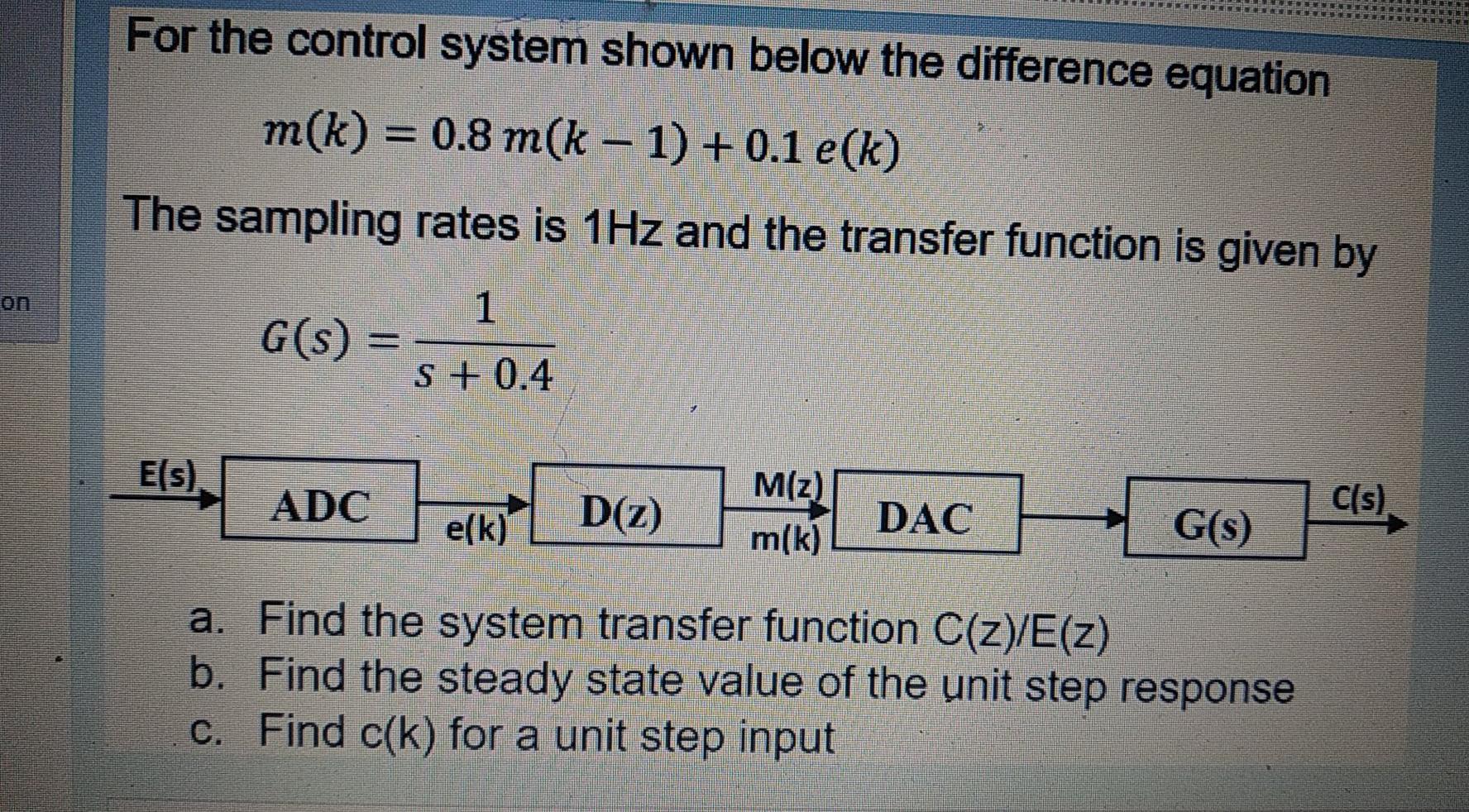 Solved For the control system shown below the difference | Chegg.com