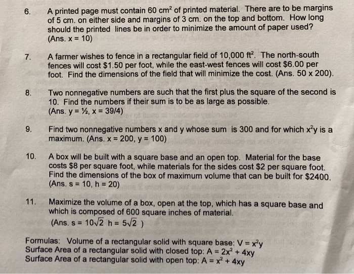 Solved 6 A Printed Page Must Contain 60 Cm Of Printed Chegg Com