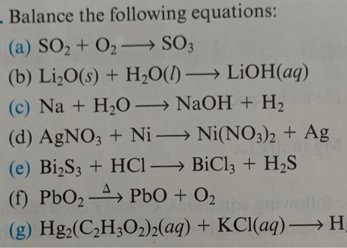 Solved Balance The Following Equations: (a) SO+ 02 —— SO3 | Chegg.com