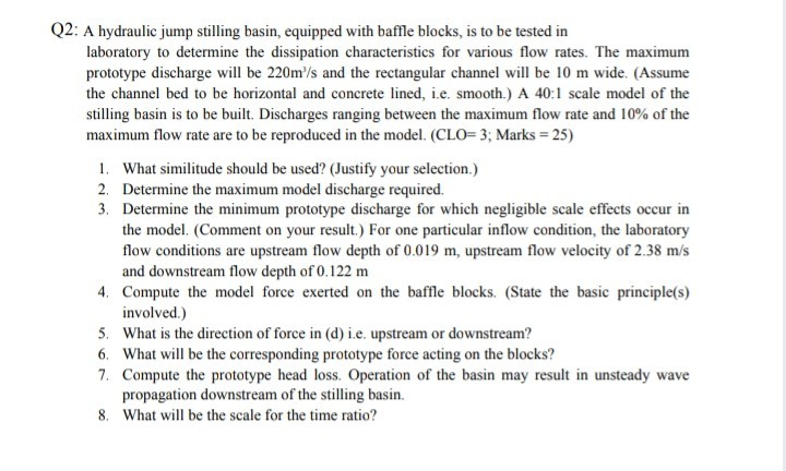 Solved Q2: A hydraulic jump stilling basin, equipped with | Chegg.com