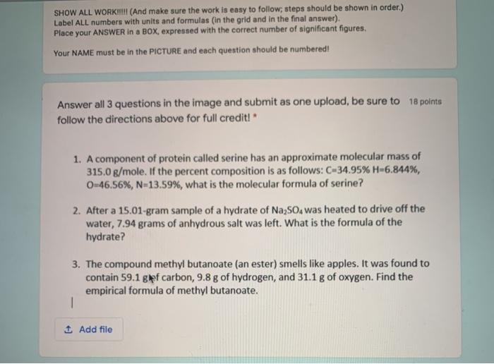 Solved SHOW ALL WORKI (And make sure the work is easy to | Chegg.com
