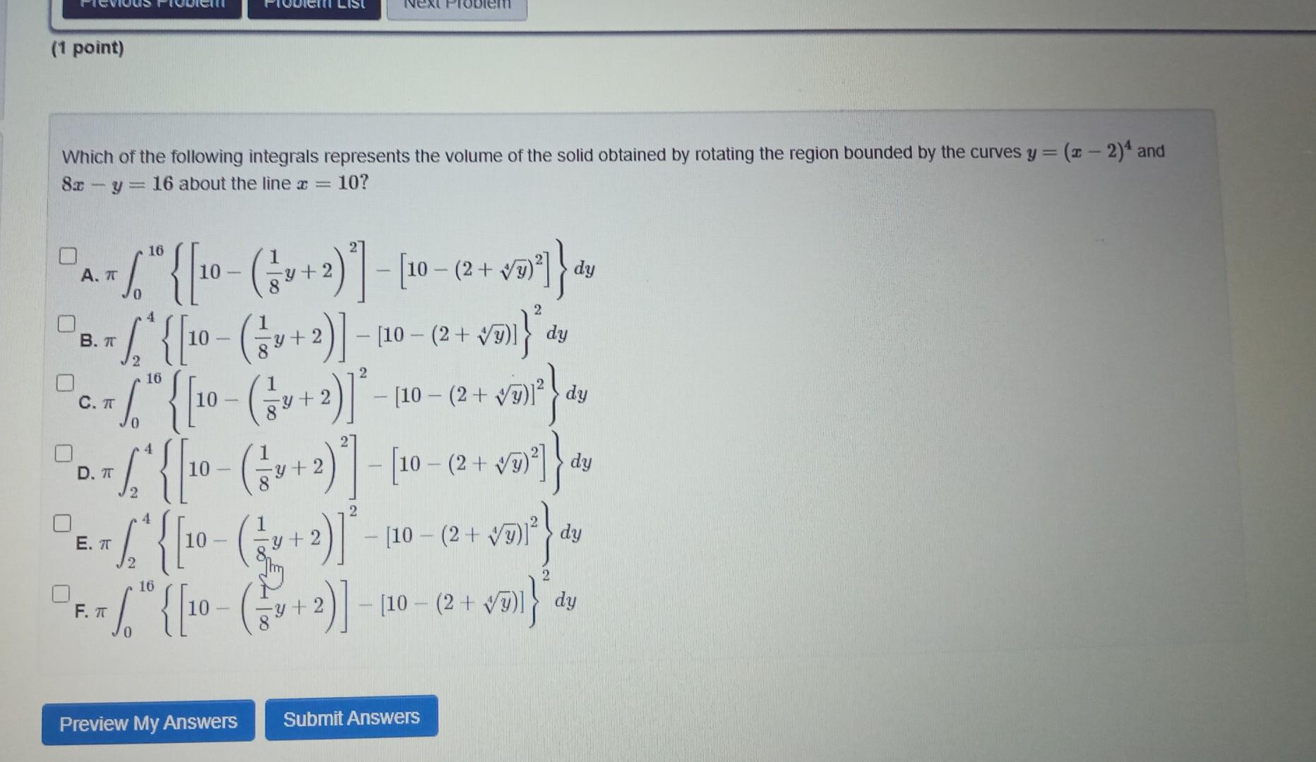Solved Which of the following integrals represents the