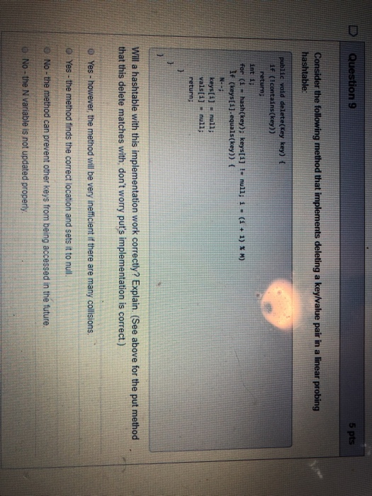 Solved Question 9 5 pts Consider the following method that | Chegg.com