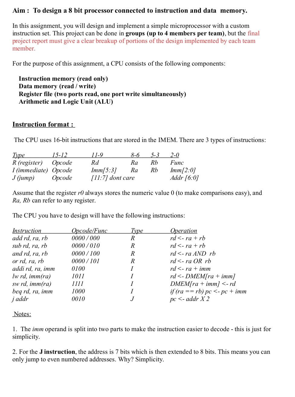 Solved = Assuming 8-bit registers and memory of simplicity