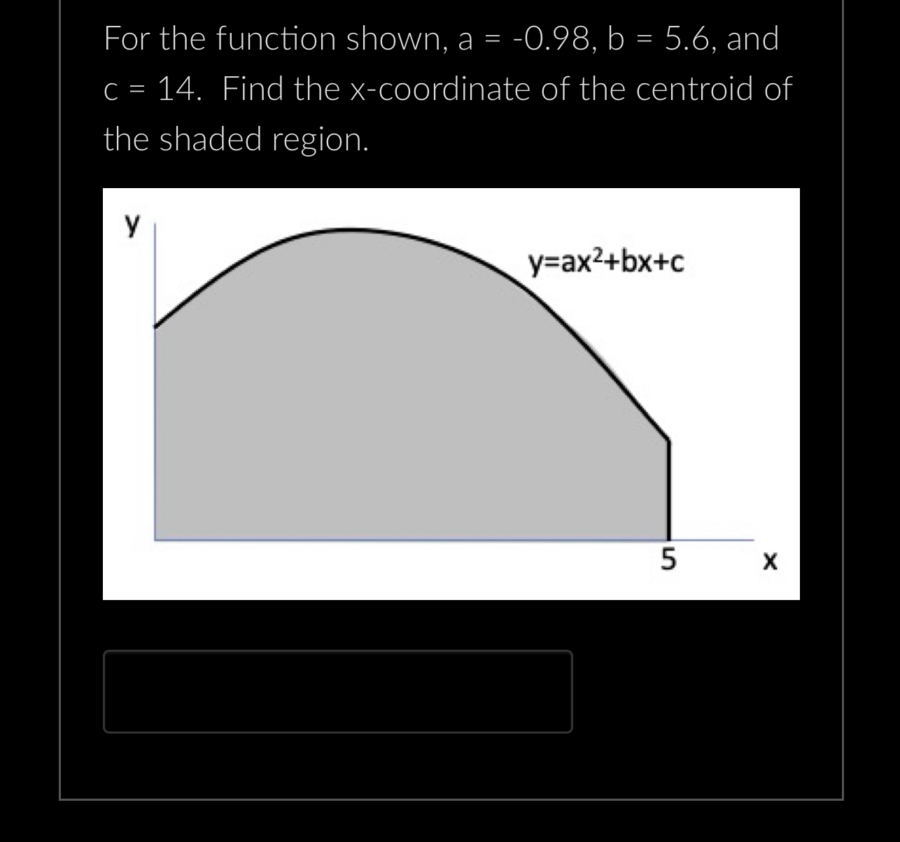 Solved For the function shown, a=-0.98,b=5.6, ﻿and c=14. | Chegg.com