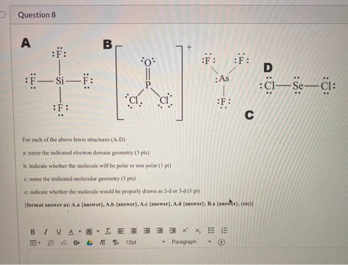 Solved Question 8 A B :i: :o: :F: F: D : As Р 1 :01—Se—ci: | Chegg.com