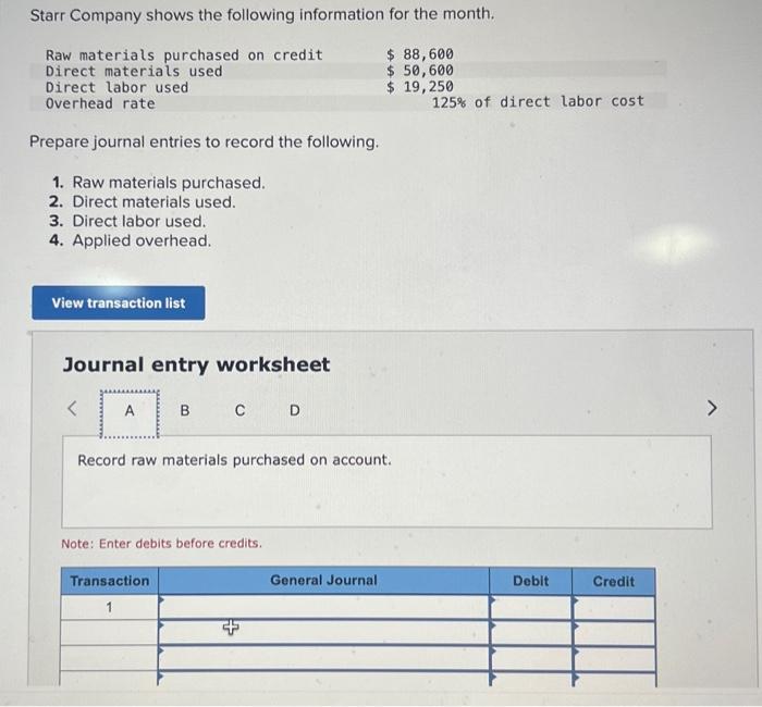Solved Starr Company shows the following information for the