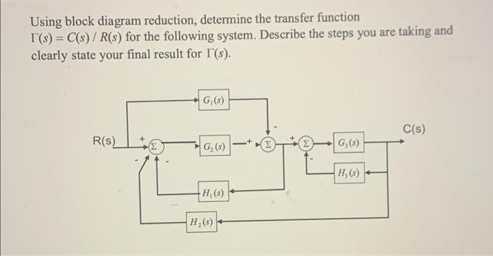 Solved Using block diagram reduction, determine the transfer | Chegg.com