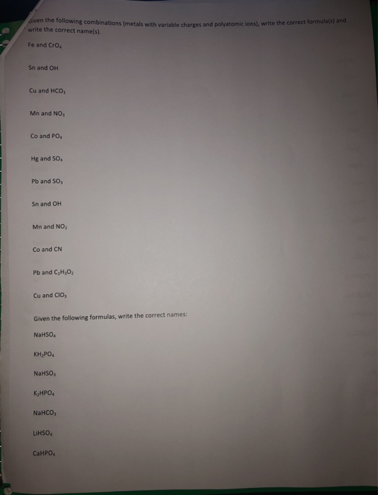 Solved Nomenclature Exercises. Given the following | Chegg.com