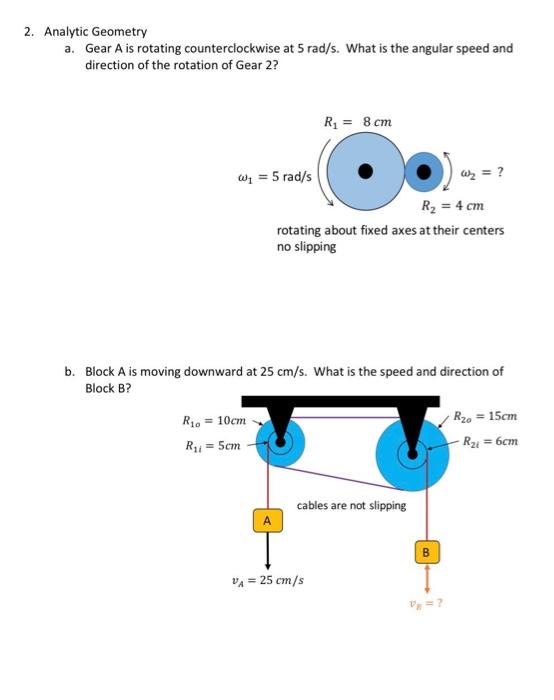 Solved 2. Analytic Geometry a. Gear A is rotating | Chegg.com