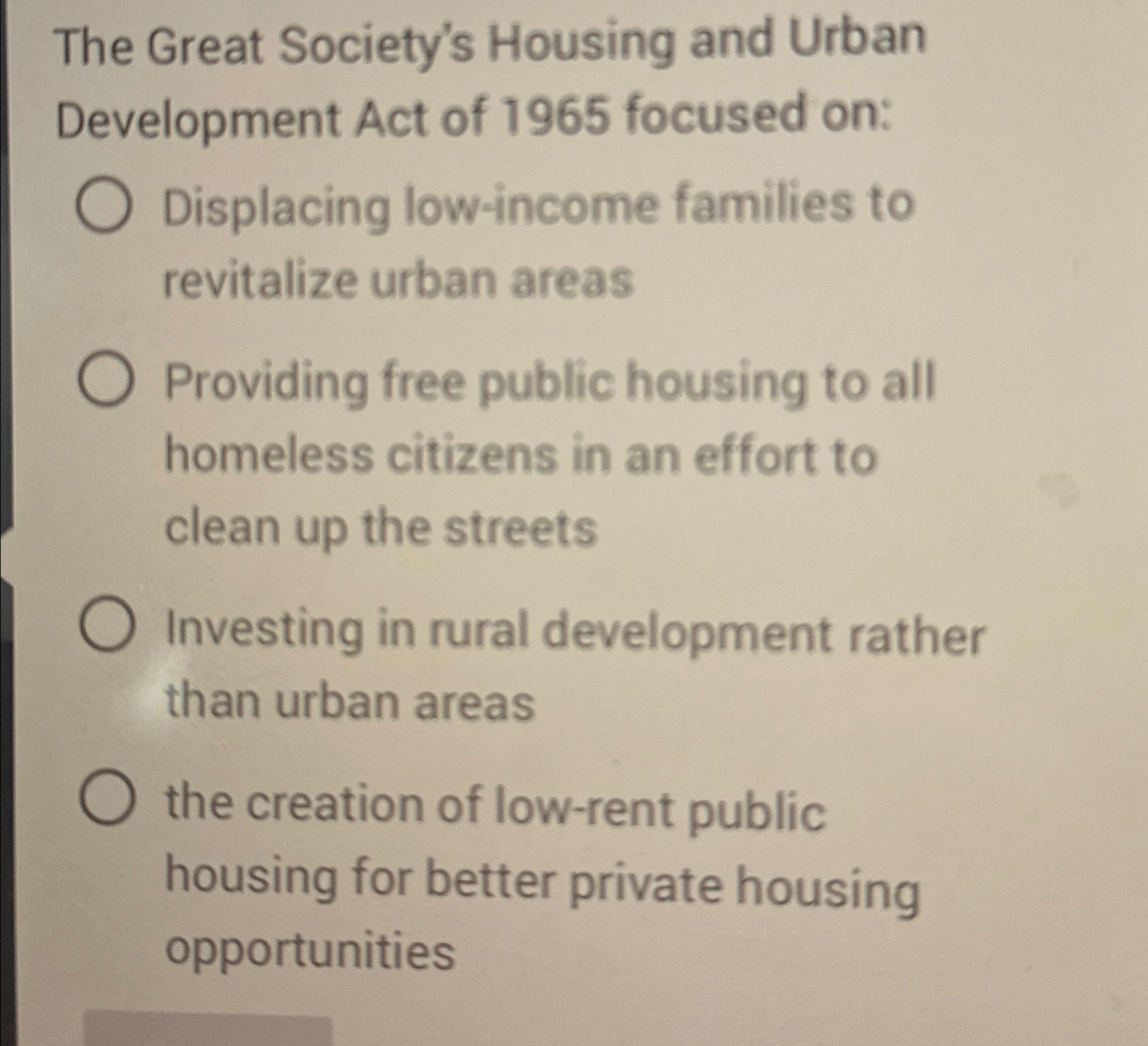 Solved The Great Society's Housing and UrbanDevelopment Act