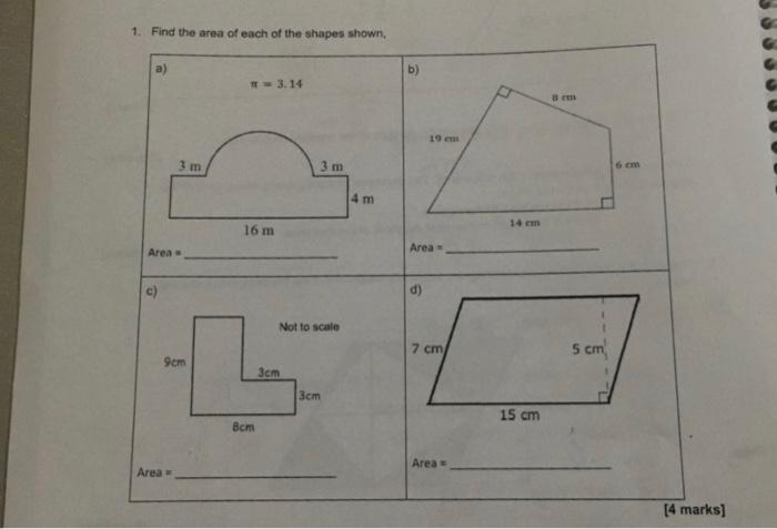 Solved 1. Find the area of each of the shapes shown. Area = | Chegg.com