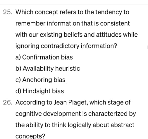 Which concept refers to the tendency to remember Chegg