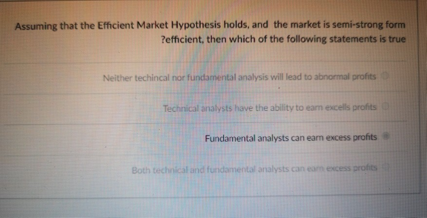 Solved Assuming That The Efficient Market Hypothesis Holds, | Chegg.com