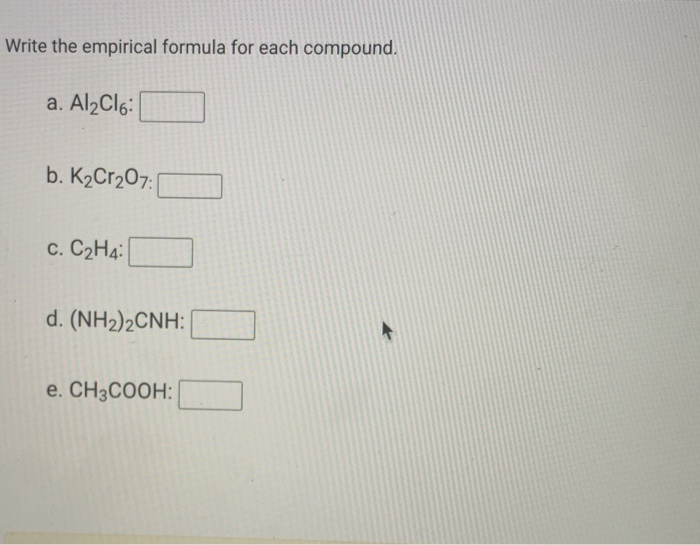 Solved Write the empirical formula for each compound. a. Chegg