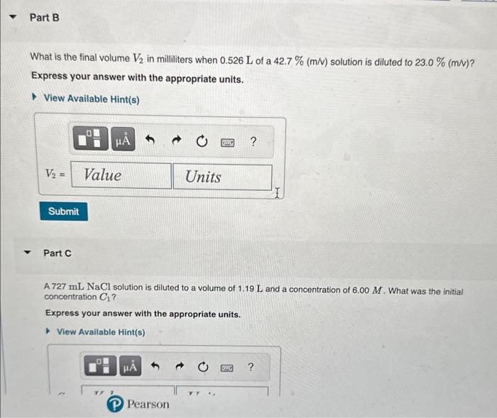 Solved What is the final volume V2 in milliliters when 0.526 | Chegg.com