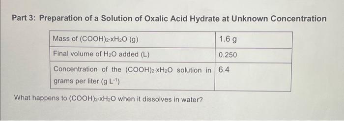 Solved Part 3: Preparation of a Solution of Oxalic Acid | Chegg.com