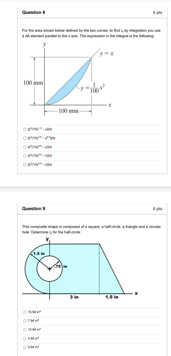 Solved Question 8 5 pts For the area shown below defined by | Chegg.com